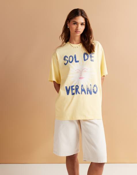 ASOS DESIGN regular fit t-shirt with sol de verano graphic in yellow - view 1