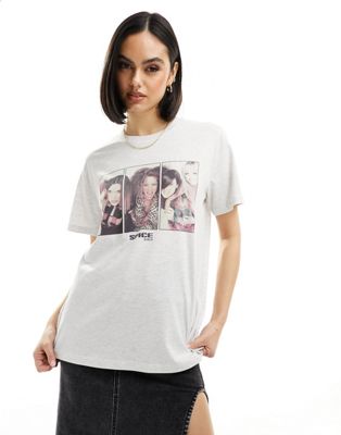 ASOS DESIGN regular fit t-shirt with spice girls licence graphic in grey marl-White