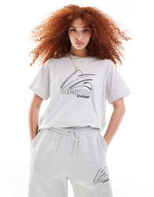 Asos Design Regular Fit T-shirt With Sports Graphic Logo In Heathered Ice - Part Of A Set-gray