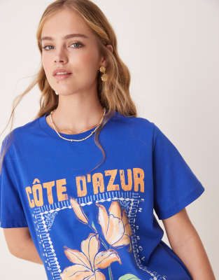 Asos Design Regular Fit T-shirt With St Tropez Graphic In Blue