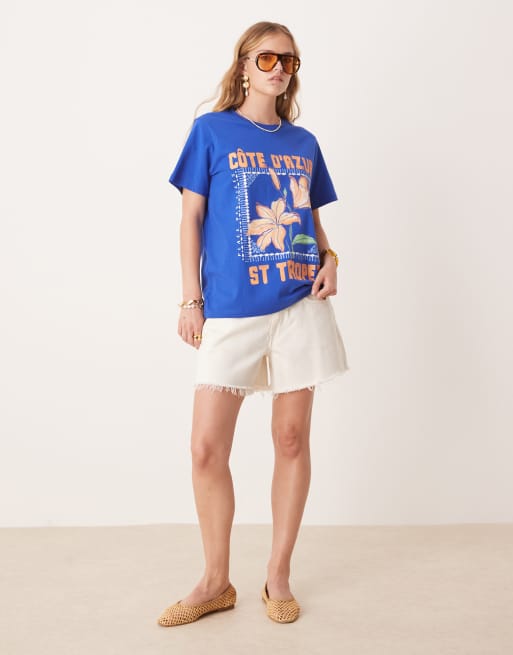 ASOS DESIGN regular fit T-shirt with St Tropez graphic in blue