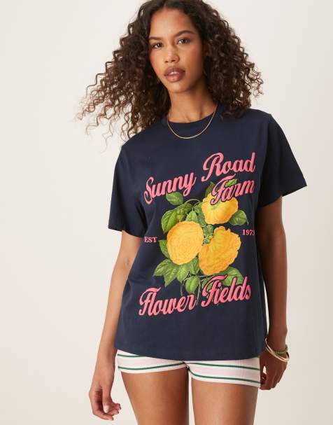ASOS DESIGN regular fit T-shirt with sunny flower graphic in navy - view 1
