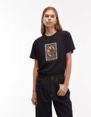 Asos Design Regular Fit T-shirt With Tattoo Style Patch Graphic In Black