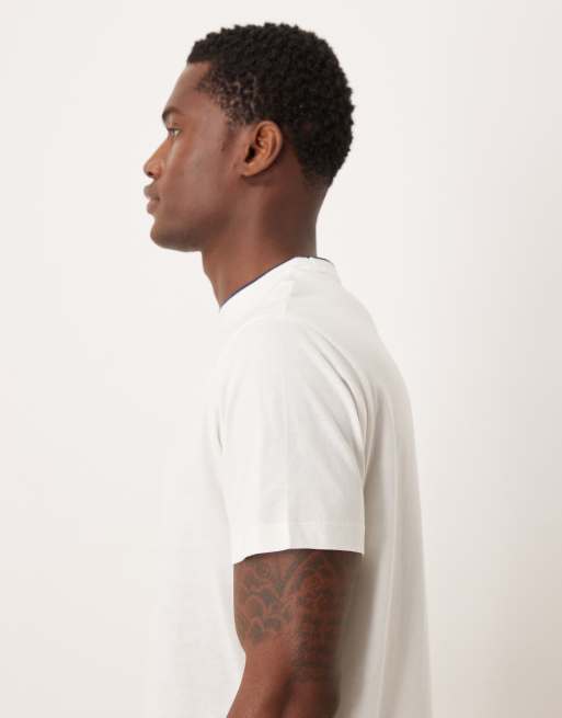 ASOS DESIGN regular fit T-shirt with tipped neck and text embroidery in white, 4 of 5