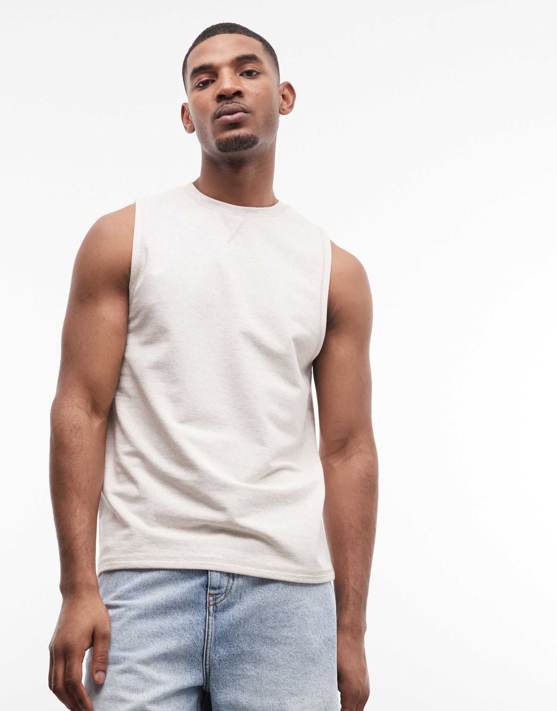 ASOS DESIGN regular fit tank in beige marl loopback