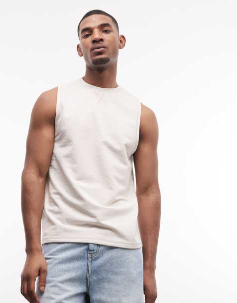 ASOS DESIGN regular fit tank top in beige marl loopback - view 1