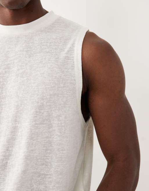 ASOS DESIGN regular fit tanktop i cremefarvet hørlook, 5 af 5