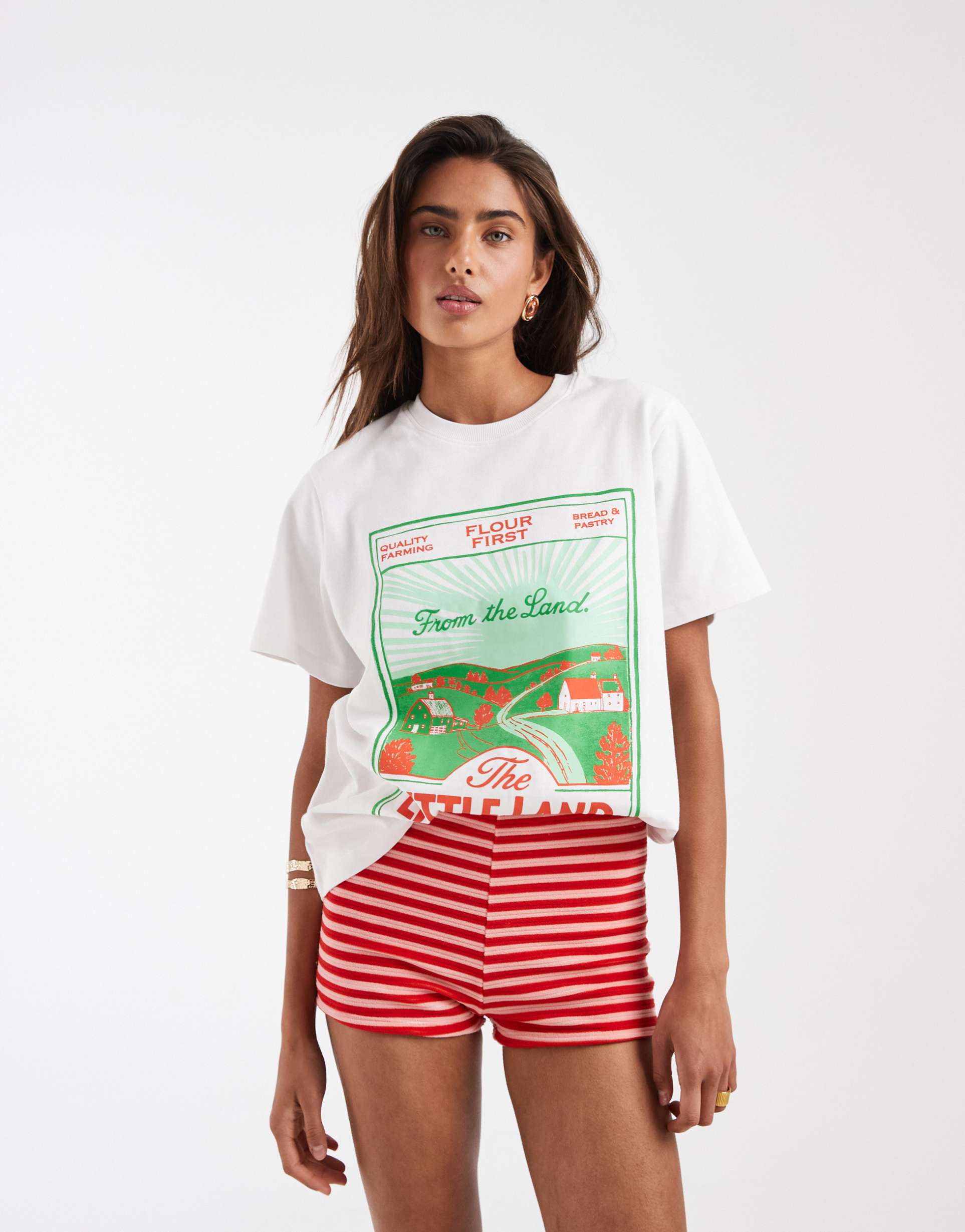 asos design regular fit tee with little land graphic in white