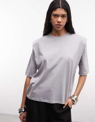 Asos Design Regular Fit Tee With Sharp Shoulder Pad Detail In Gray