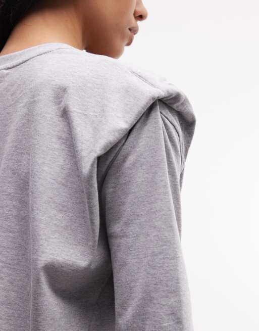 ASOS DESIGN regular fit tee with sharp shoulder pad detail in gray heather, 3 of 4