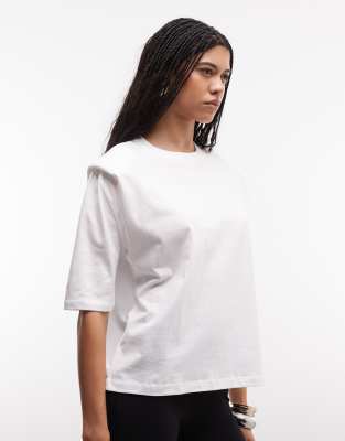 Asos Design Regular Fit Tee With Sharp Shoulder Pad Detail In White