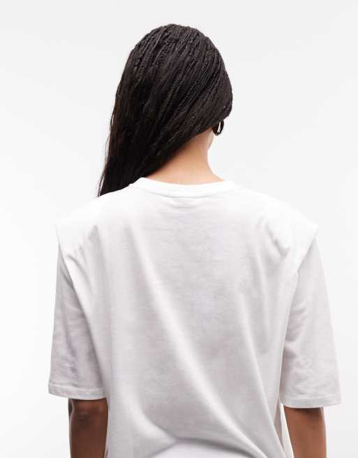 ASOS DESIGN regular fit tee with sharp shoulder pad detail in white, 4 of 4