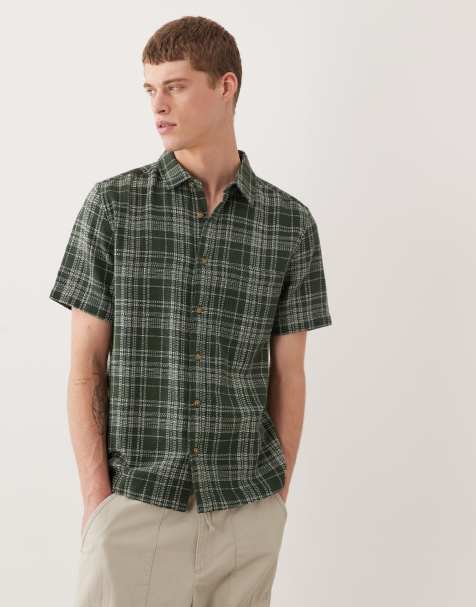 ASOS DESIGN regular fit textured check shirt in dark green - view 1