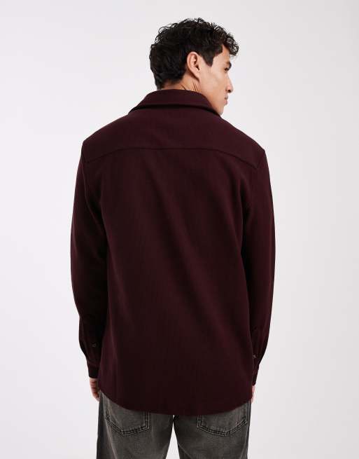 ASOS DESIGN regular fit textured shirt in burgundy, 3 of 5