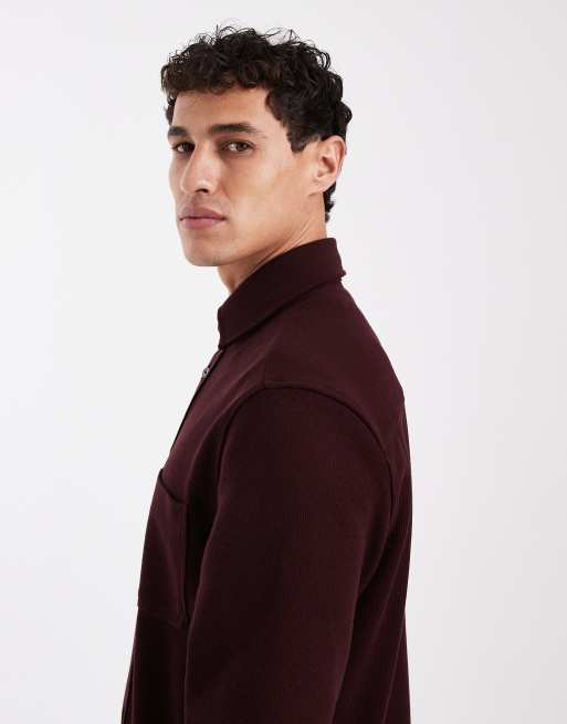 ASOS DESIGN regular fit textured shirt in burgundy, 4 of 5