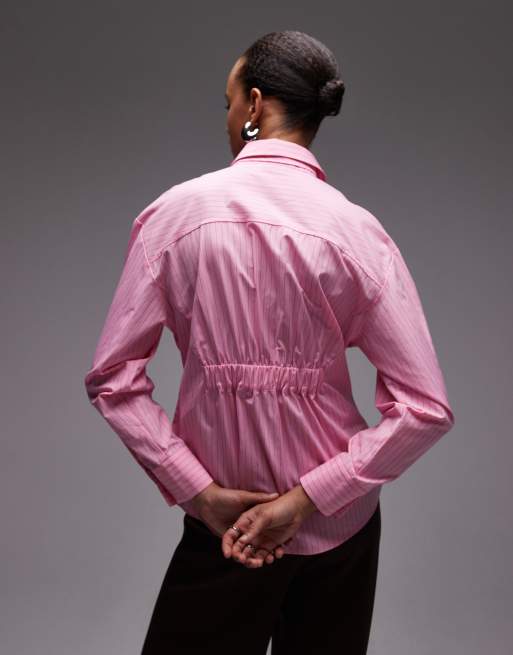 ASOS DESIGN regular fit tie detail shirt in pink stripe