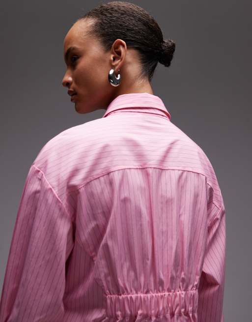 ASOS DESIGN regular fit tie detail shirt in pink stripe