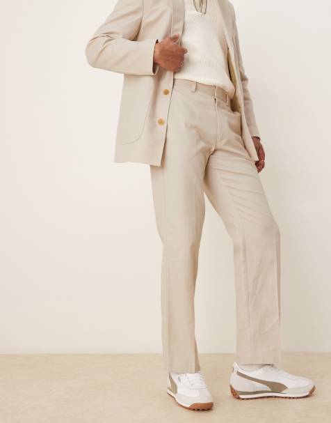 ASOS DESIGN – Regular Fit Twill-Anzug aus Baumwoll-Leinen-Mix in Steinbeige - view 1