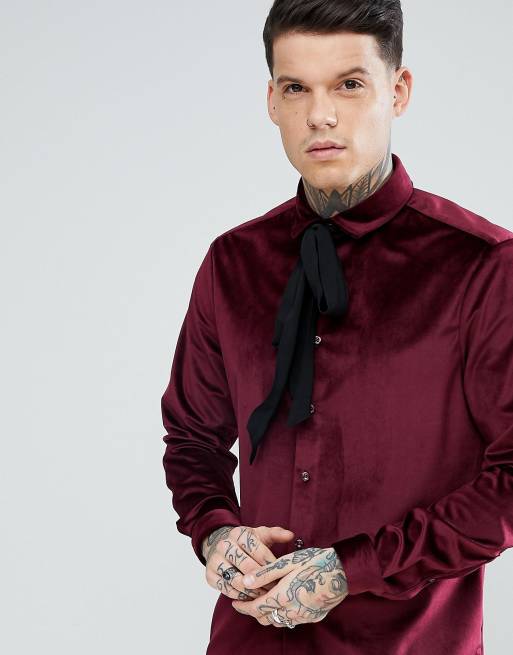 ASOS DESIGN regular fit velvet shirt with pussy bow, 3 of 4