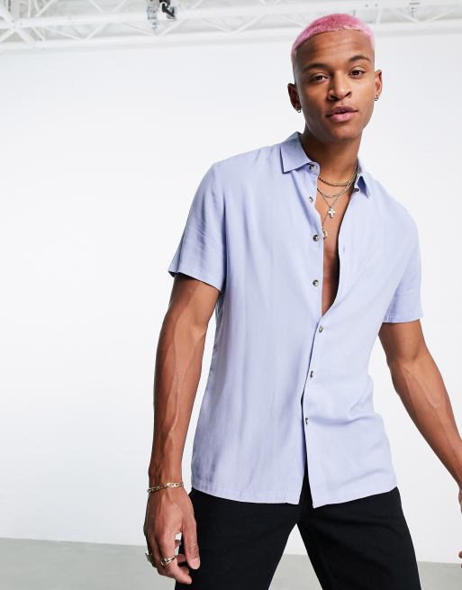 ASOS DESIGN - Regular-fit viscose overhemd in lichtblauw