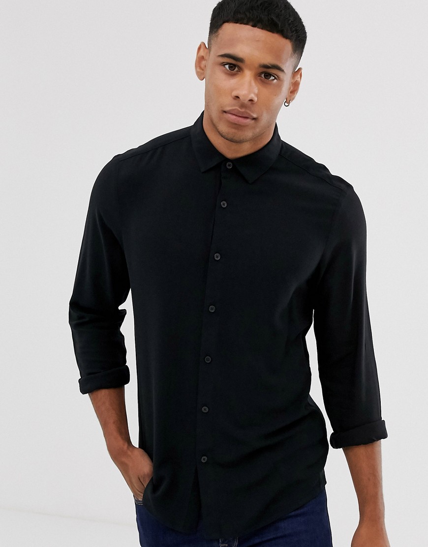 ASOS DESIGN regular fit viscose shirt in black