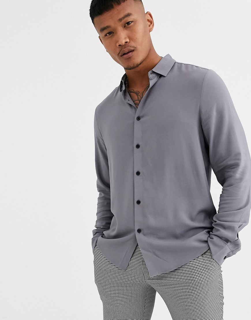 ASOS DESIGN regular fit viscose shirt in gray