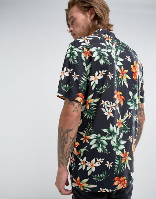 ASOS DESIGN dropped shoulder oversized camp collar shirt in Hawaiian floral  print