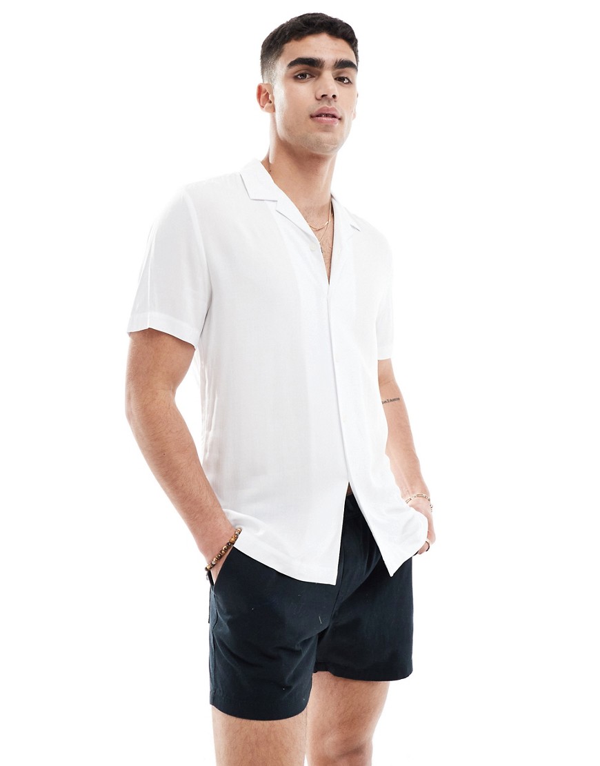 Asos Design Regular Fit Viscose Shirt With Revere Collar In White