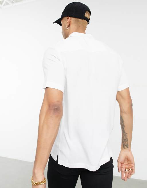 ASOS DESIGN regular fit viscose shirt with revere collar in white