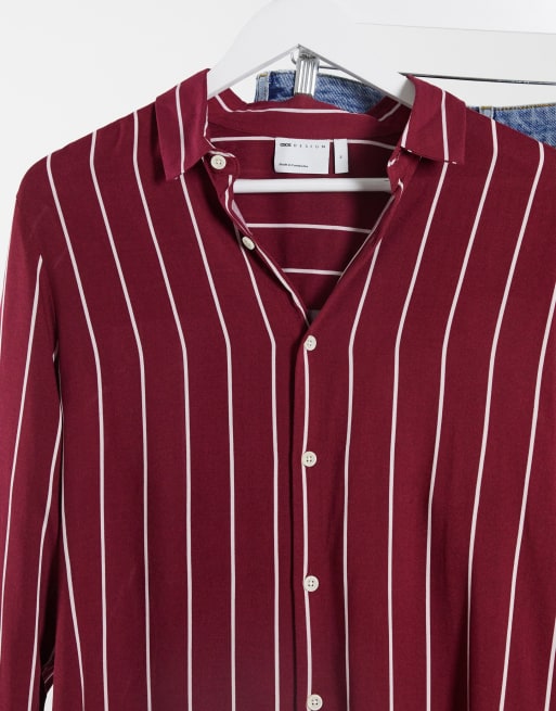 Mens burgundy 2025 striped dress shirt