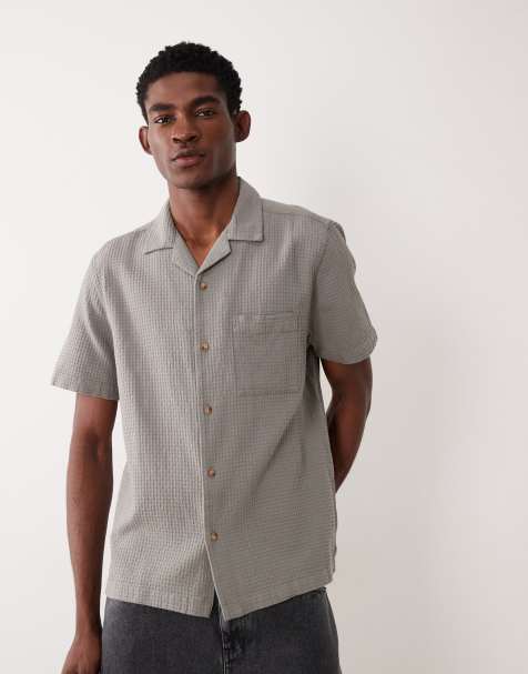 ASOS DESIGN regular fit waffle textured shirt in khaki