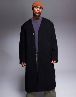 ASOS DESIGN ASOS DESIGN regular fit wool look collarless overcoat in black