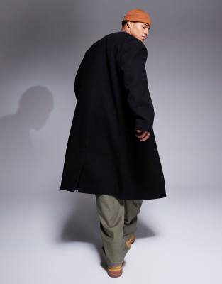 ASOS DESIGN REGULAR FIT WOOL LOOK COLLARLESS OVERCOAT 