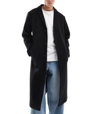 regular fit wool look overcoat in black