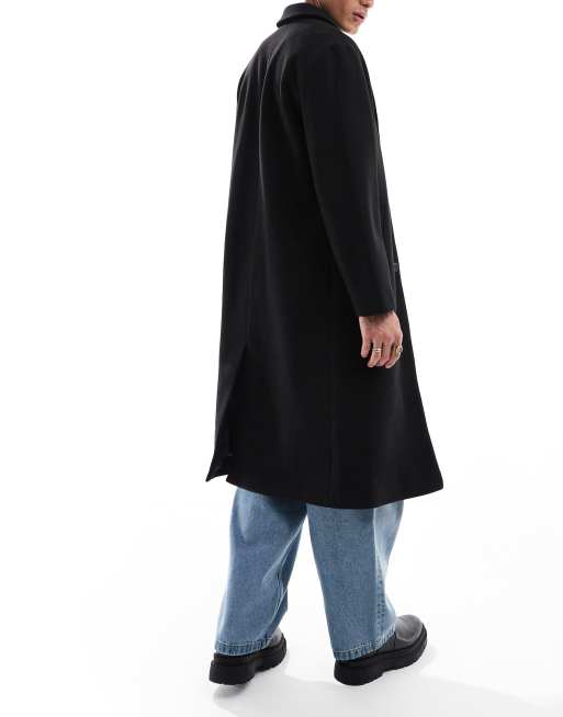 ASOS DESIGN regular fit wool look overcoat in black, 2 of 4