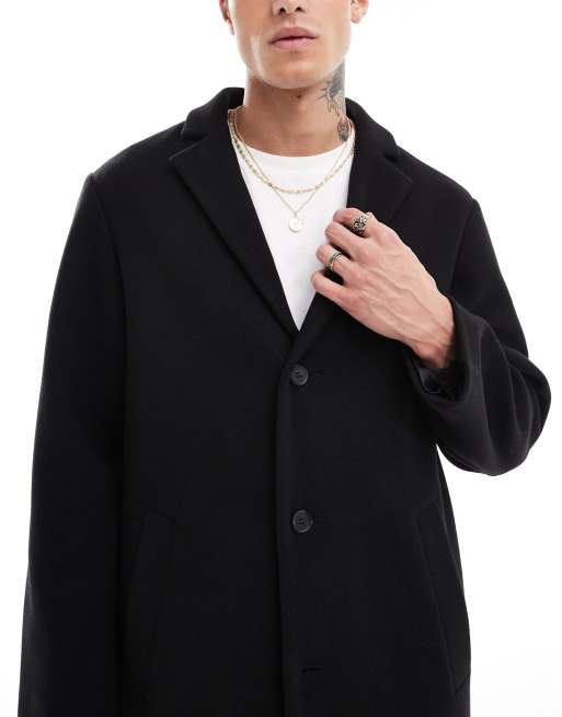 Asos black overcoat best sale