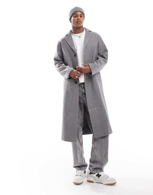 ASOS DESIGN regular fit wool look overcoat in grey