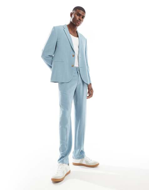 ASOS DESIGN - Regular-fit zomerpak in lichtblauw slubstof - view 1