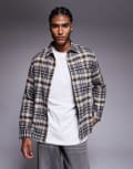 [ASOS DESIGN] ASOS DESIGN regular flannel check shirt in beige-Neutral 3XL BEIGE