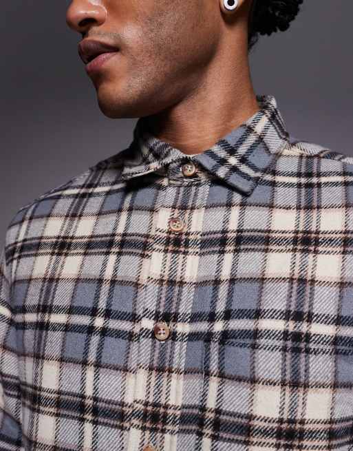 ASOS DESIGN regular flannel check shirt in beige