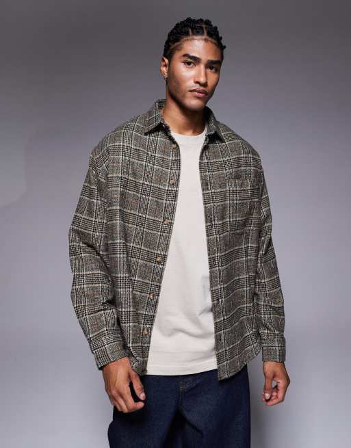 ASOS DESIGN regular flannel check shirt in gray
