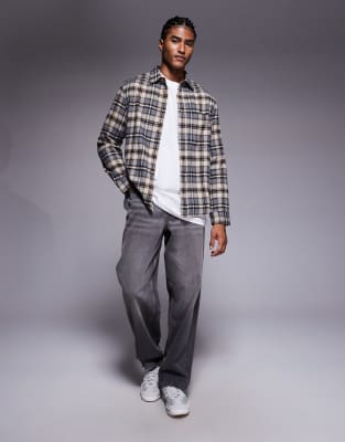 Asos Design Regular Flannel Plaid Shirt In Brown