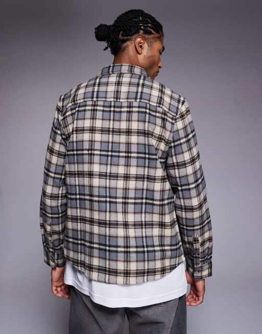 ASOS DESIGN regular flannel check shirt in beige
