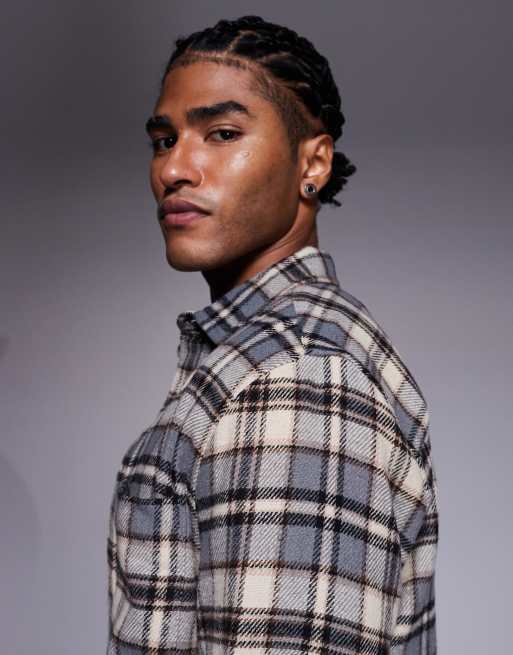 ASOS DESIGN regular flannel check shirt in beige