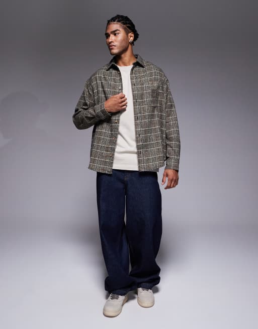 ASOS DESIGN regular flannel check shirt in gray