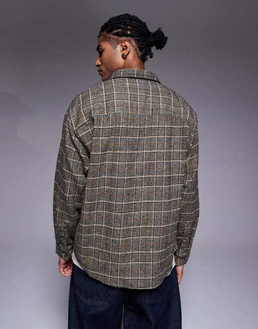 ASOS DESIGN regular flannel check shirt in gray