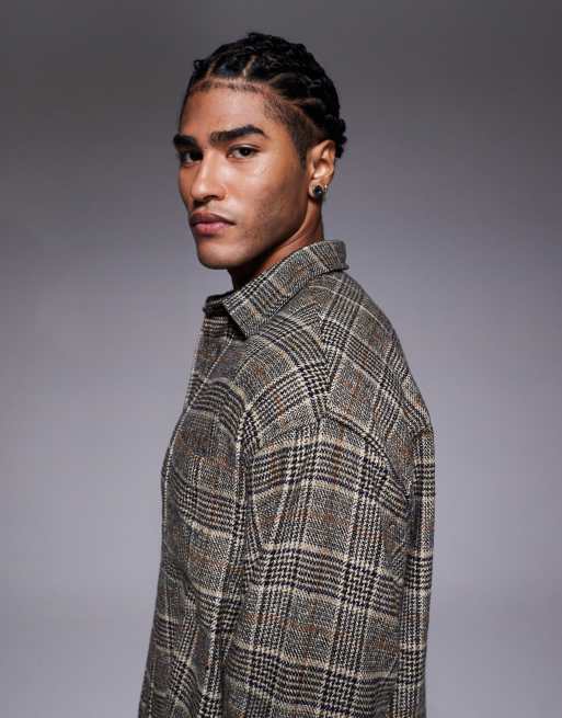 ASOS DESIGN regular flannel check shirt in gray