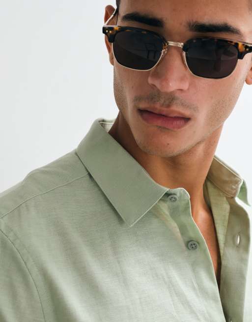 ASOS DESIGN – Regulär geschnittenes, elegantes Hemd aus Leinenmix in Salbeigrün, 2 von 5