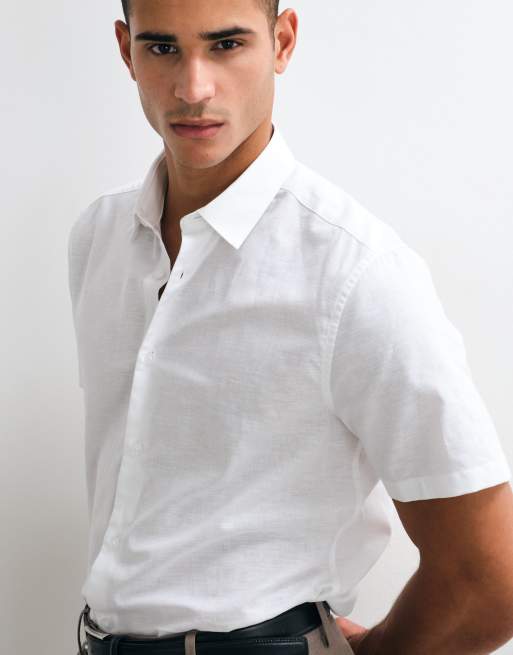 ASOS DESIGN – Regulär geschnittenes, elegantes Hemd aus Leinenmix in Weiß, 4 von 5
