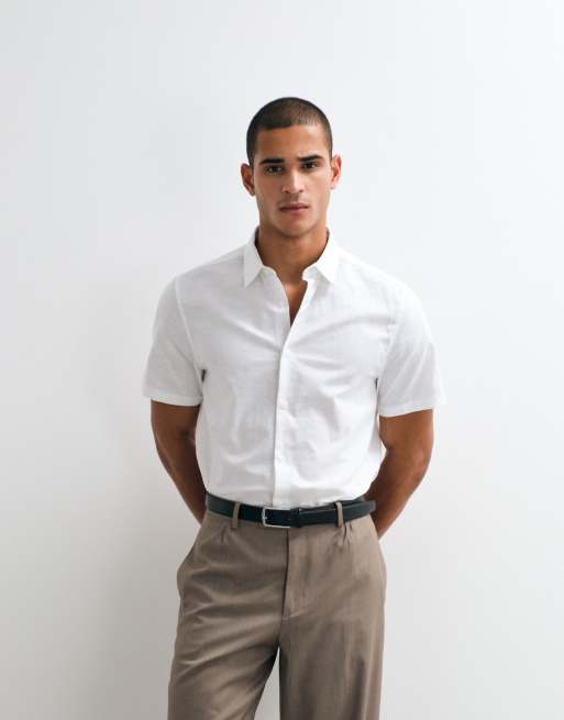 ASOS DESIGN – Regulär geschnittenes, elegantes Hemd aus Leinenmix in Weiß, 5 von 5